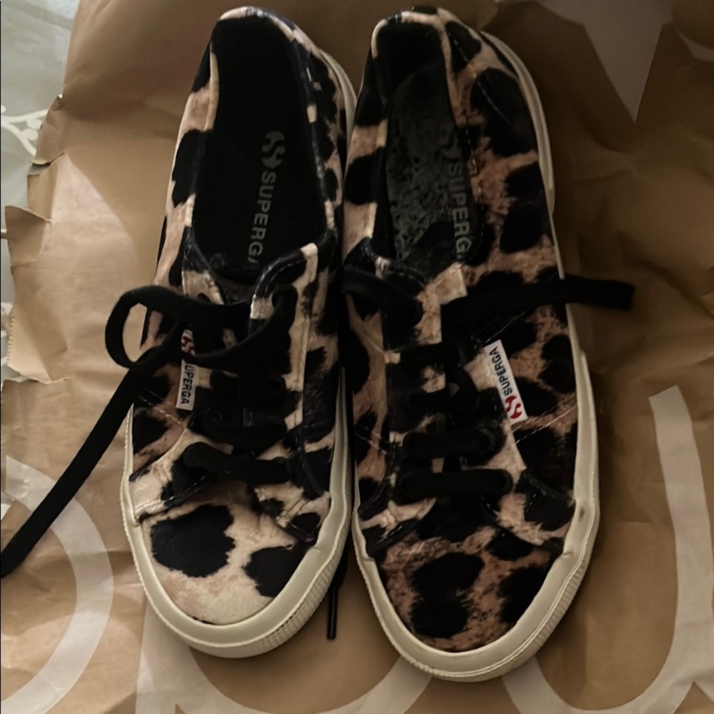 Superga Animal Print Sneakers - Black and Tan